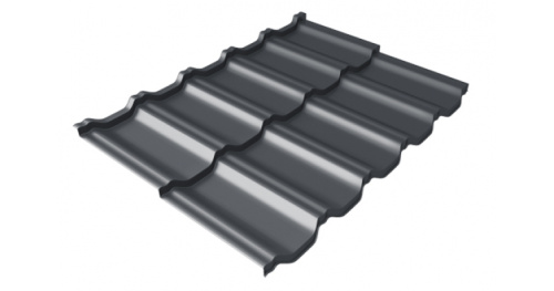 Металлочерепица Grand Line модульная квинта Uno c 3D резом 0,5 Satin Matt RAL 7024 мокрый асфальт